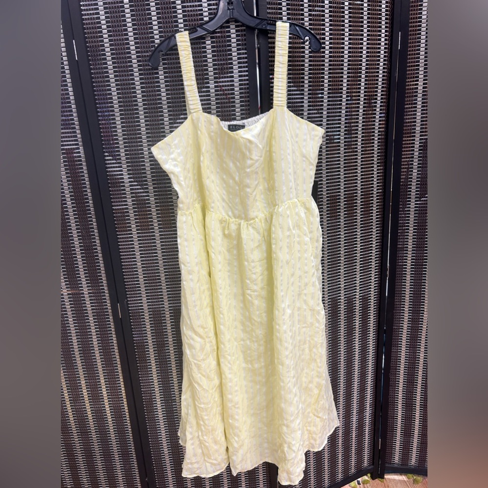 ELOQUII Smock Back Dress Yellow With White Stripes , Size 20